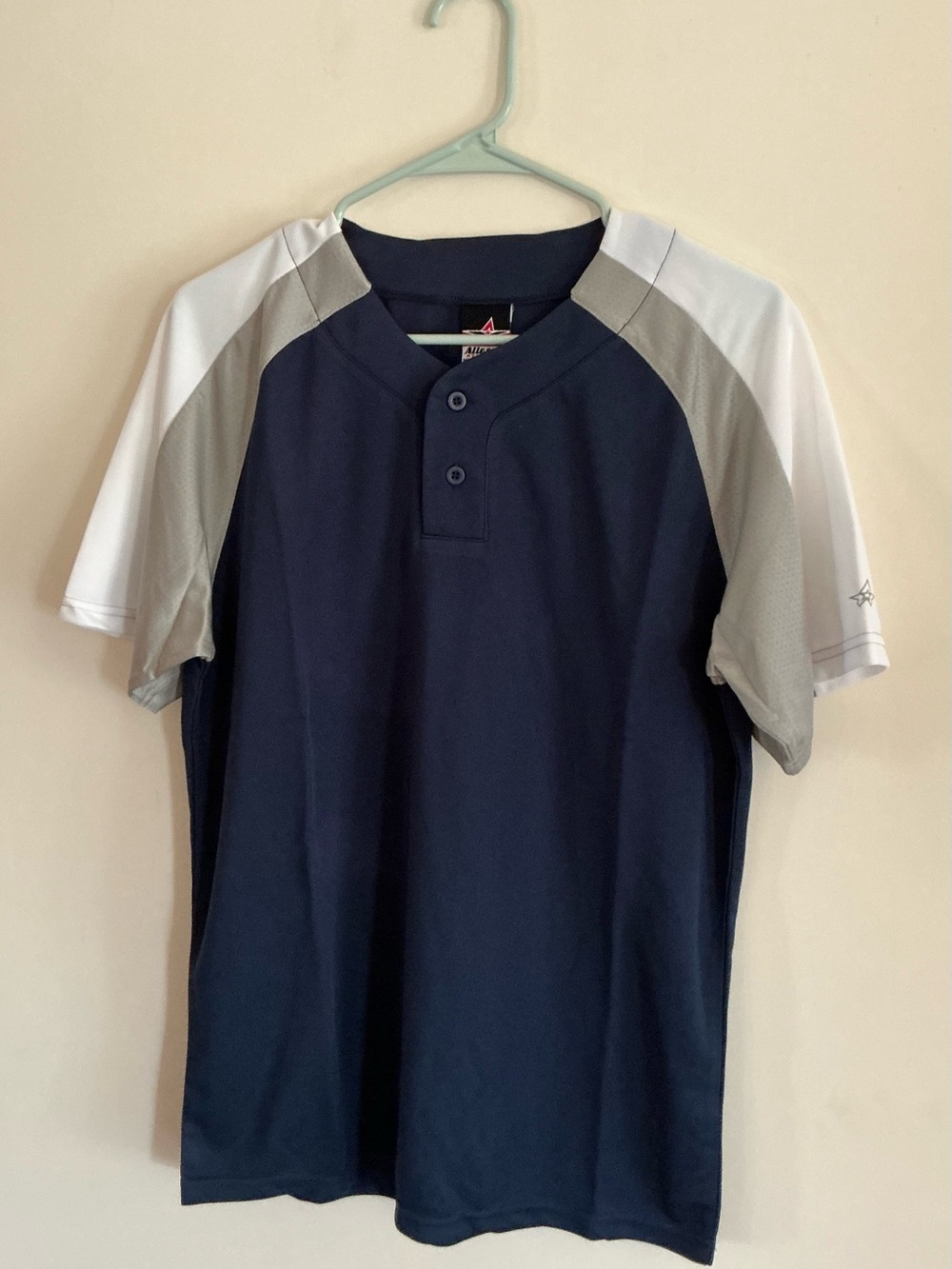 Men's Navy Raglan Baseball Shirt with White & Gray Sleeves - Alleson Athletic